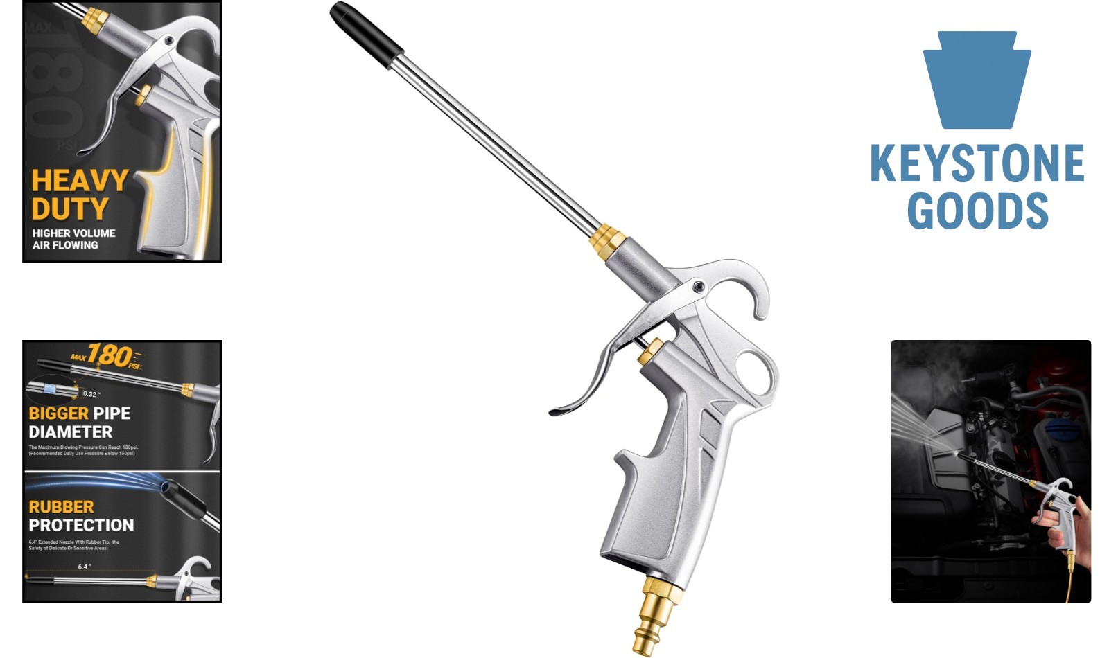Heavy Duty Air Blow Gun with Extended Nozzle for Industrial & Car Detailing