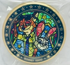 Disney Button TDL 24K Gold Zootopia Badge Nick Wilde Judy Hopps Tenyo Japan HTF