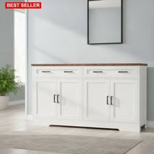 Cabinet 55 In Large Storage Drawers Shelves Modern Farmhouse Style White