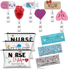 18 Pack Nurse Gift Set Makeup Bags Badge Reels Headbands Appreciation Kit