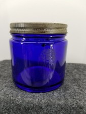 Vintage Noxzema Cobalt Blue Glass Jar With Lid  Very Hard To Find Collectible