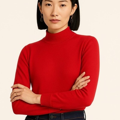 J. Crew Mockneck Silk Blend Sweater With Ribbed Trim Red BD412 Size XS