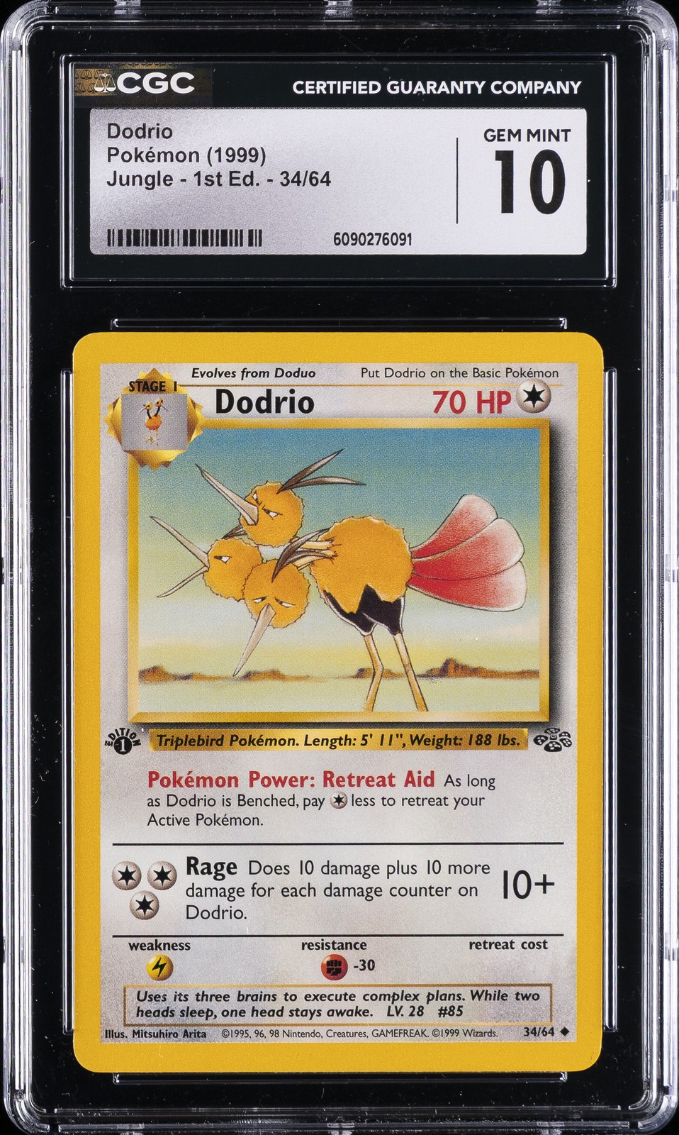 1999 POKEMON JUNGLE 1ST ED #34/64 DODRIO CGC 10 GEM MINT