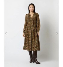 $790 Ulla Johnson Mona Dress Tiger’s Eye Midi Paisley Silk Boho Metallic Sz 6