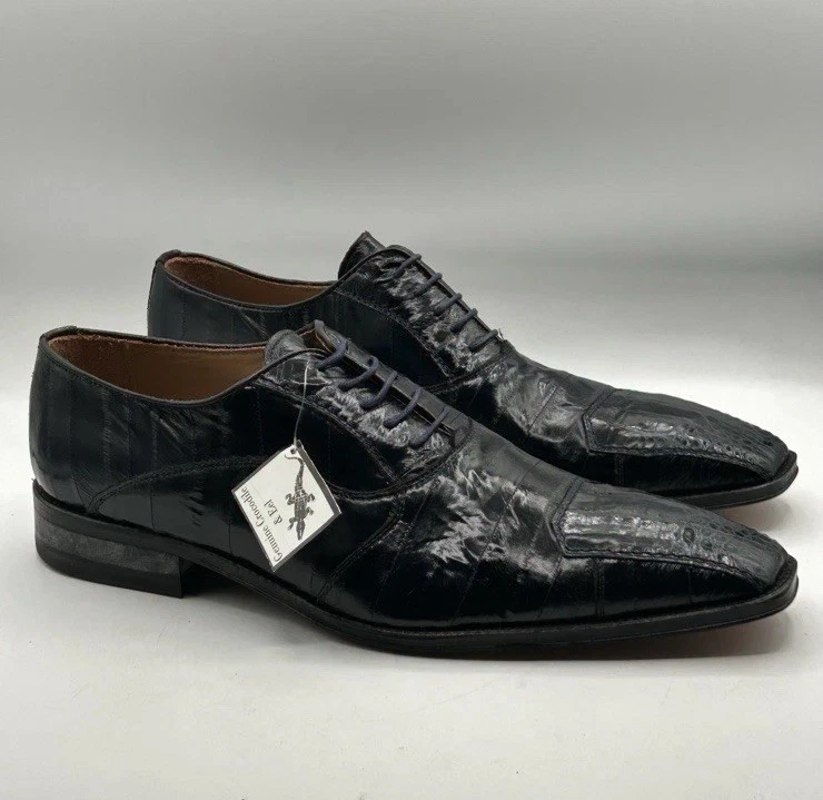 NEW David Eden Mens Eel &Crocodile Leather Dress Shoes Navy Blue Black SZ 11.5 - Изображение 2 из 4