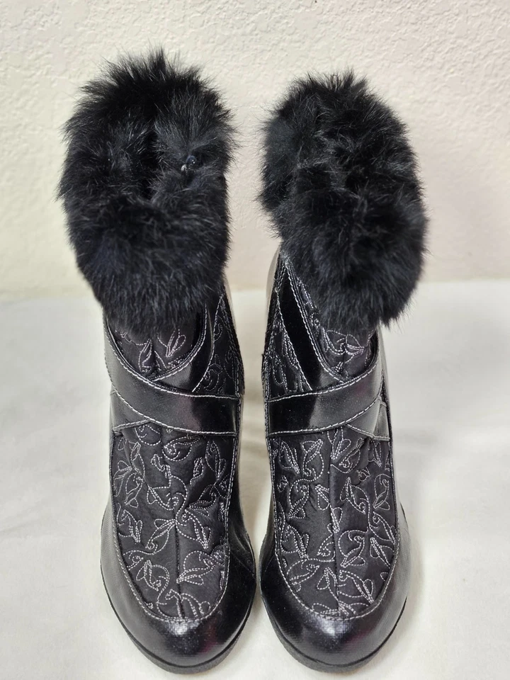 Botines acolchados Baby Phat talla 11 B con piel y tacón de cuña negros Foto 3 de 4