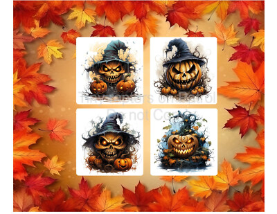 Halloween themed neoprene drink coasters, set of 4, CHOICE, absorbent, Fall