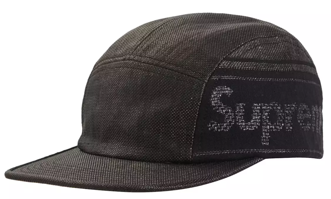 CASQUETTE DE CAMP NOIRE 5 PANNEAUX LOGO TISSÉ RAPHIA SUPRÊME SS19