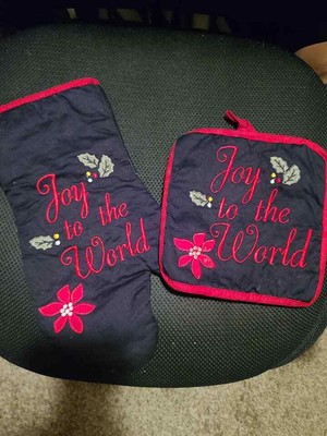 New Hobby Lobby Joy To The World Black Oven Mitt Potholder Christmas Kitchen Set Ebay
