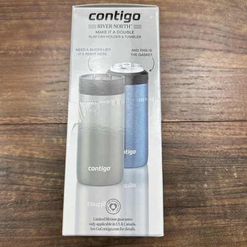 Contigo River North 12 FL OZ Slim Can Holder And Tumbler Gray NEW With Box - Picture 4 of 6