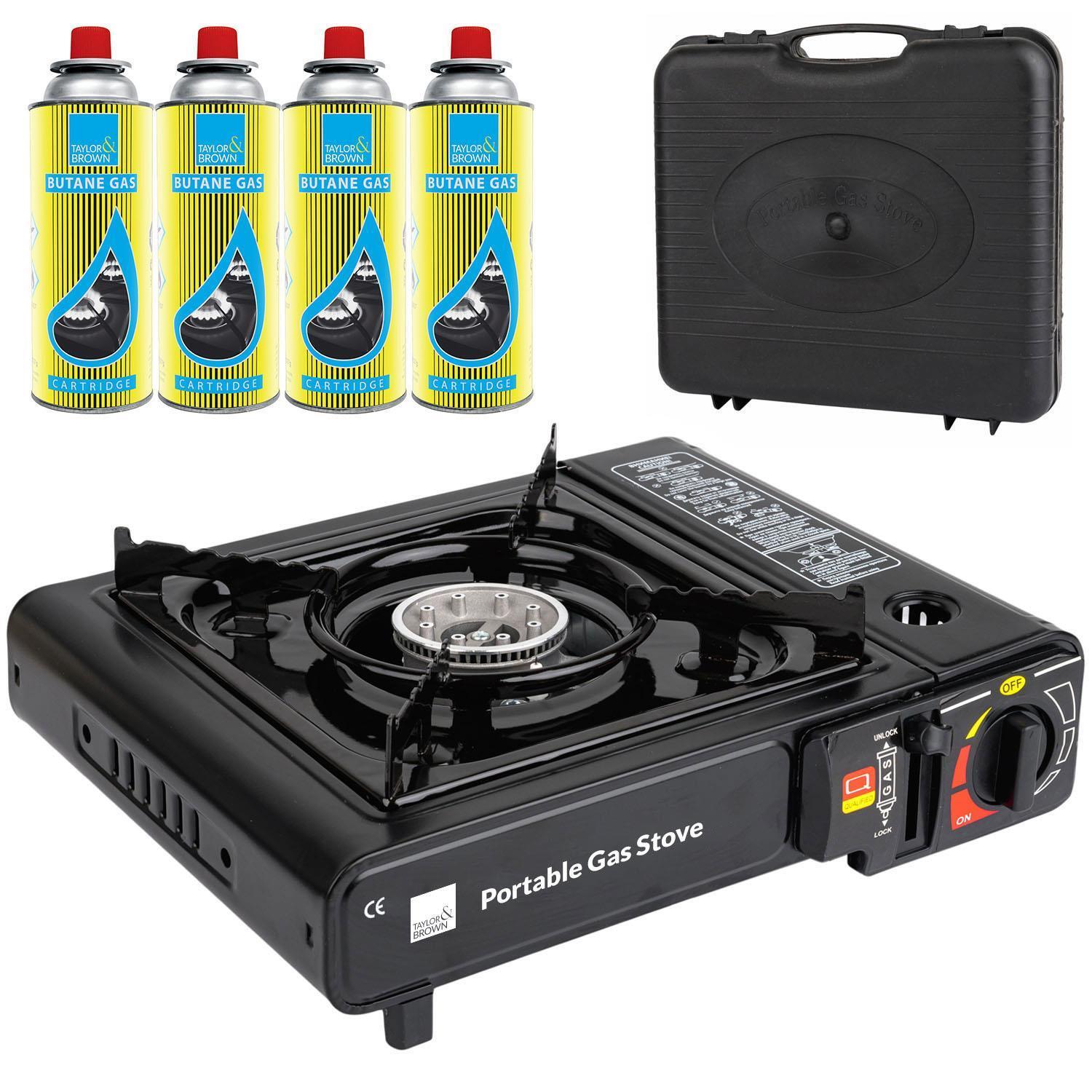 Portable Gas Stove Cooker BBQ Camping Party Burner Outdoor + 4 Butane Bottles