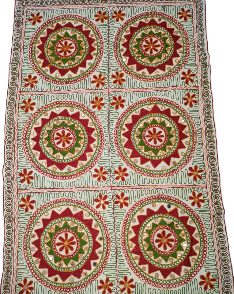 Handmade Indian Tapestry Embroidered Mirror work Wall Hanging - Image 2 of 3