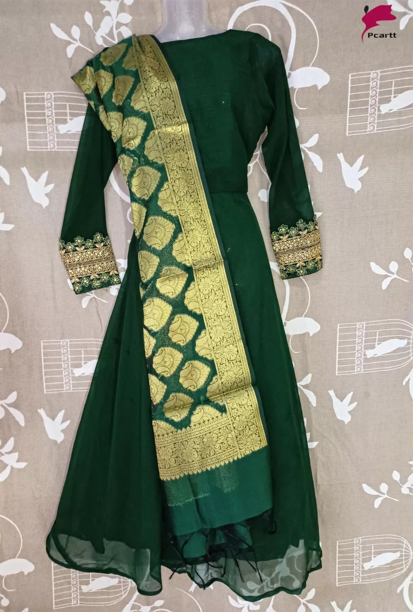 Green Full Suit with Georgette Chiffon Foil Mehndi Green Dupatta-1347 –  Aman Sandhu Boutique