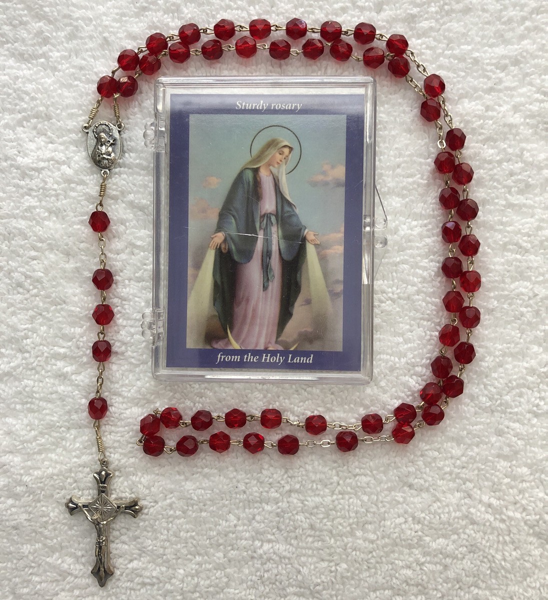 Rosary Jerusalem Red Cross Hand Made in the Holy Land Free Ship