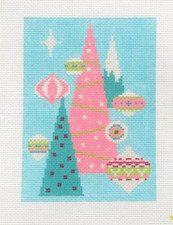 Audra /Nanci K Retro Christmas Trees in Pastels Handpainted Needlepoint Canvas