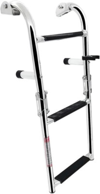 Stainless Steel Folding 2+1 Boat 3 Step Ladder Telescoping Swim Platform Polish