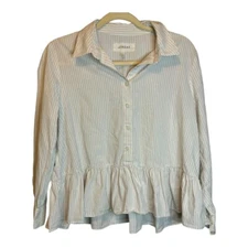 The GREAT Blouse Shirt Women's Size 2 stripes ruffles White