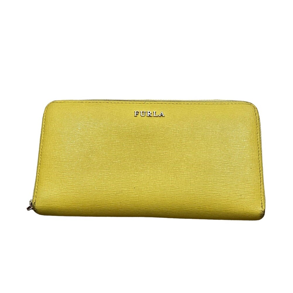 Furla Brand Yellow Leather L Zipper Wallet Large