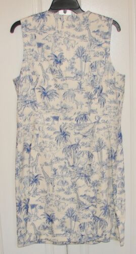 Neu mit Etikett Tory Burch Gr. 10 Elfenbein weit weg Leinendruck ärmelloses Schichtkleid $ 398 - Bild 3 von 5
