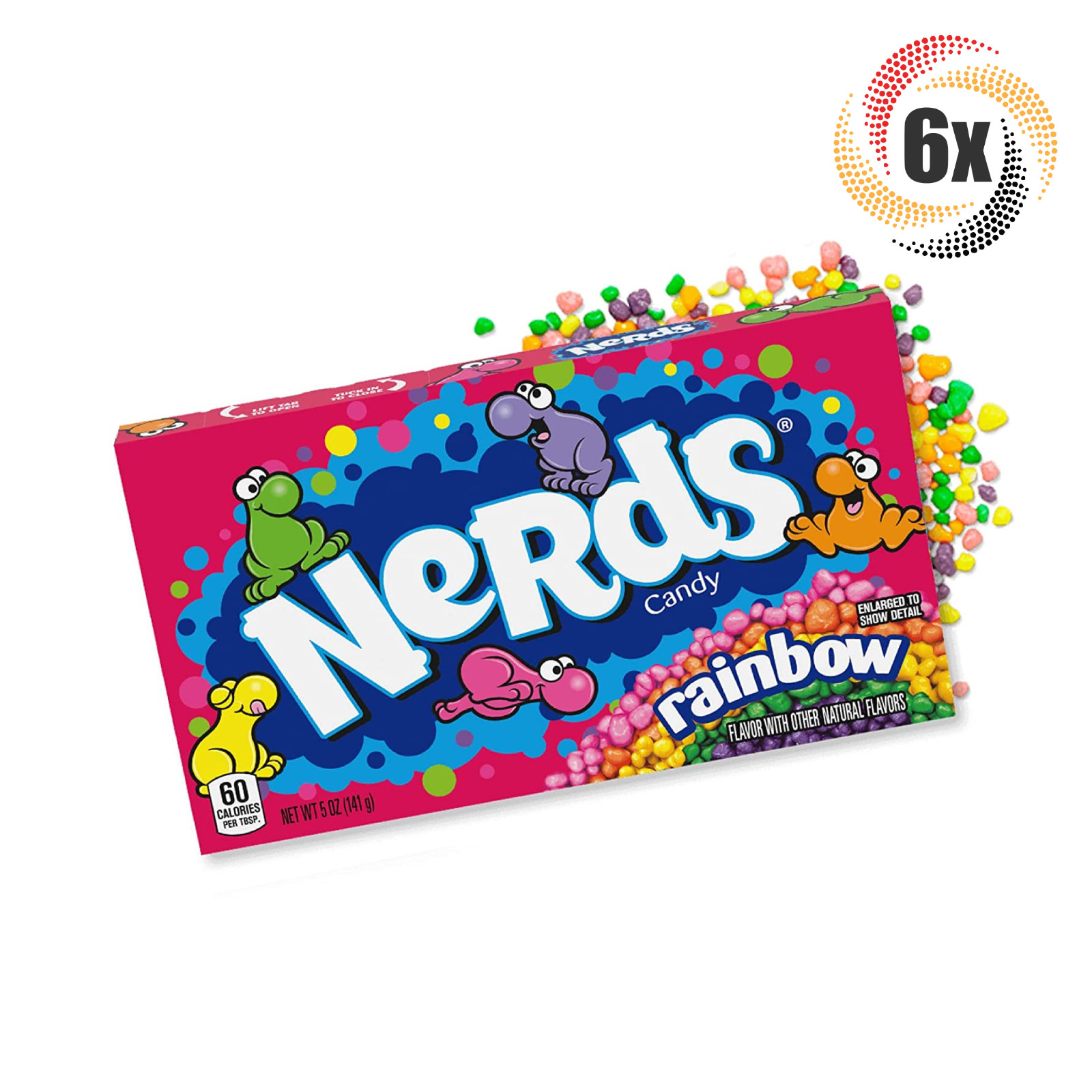 6 упаковок Nerds Rainbow с разными вкусами в театральной коробке, твердые конфеты, 5 унций, быстрая доставка