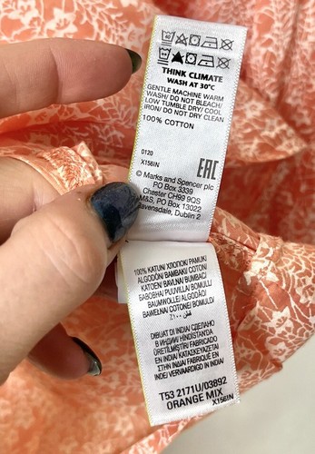PER UNA at M&S Peach Orange Floral Print 100% Cotton Summer Top Size UK 14 - Picture 7 of 7