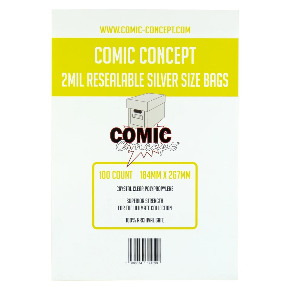 Comic Concept RESEALABLE Comic Bags -- SILVER Age Size -- Great Value!!