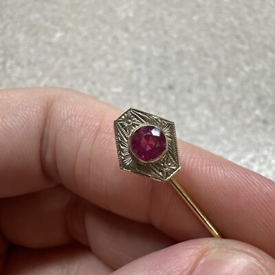 Vintage 14k Gold Pink Sapphire Stick Pin Victorian
