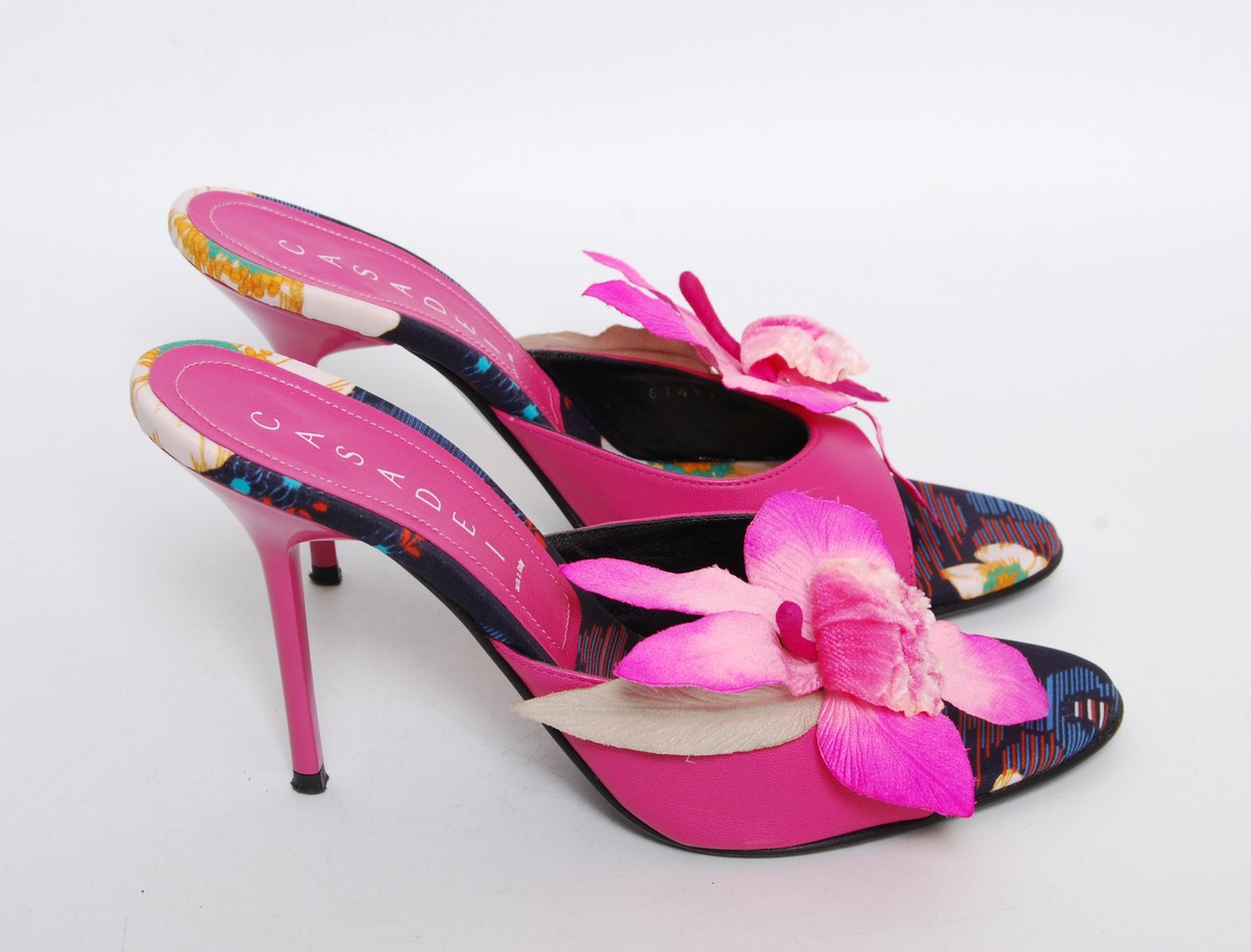 パンプス CASADEI Women Shoes 1F984Y0501C2641A023 Pink Casadei Women Pink High Heel Slippers Leather Flower