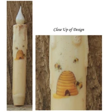NEW -- BEEHIVE & BEES TIMER Candle Taper Grungy Dusted - Primitive Farmhouse