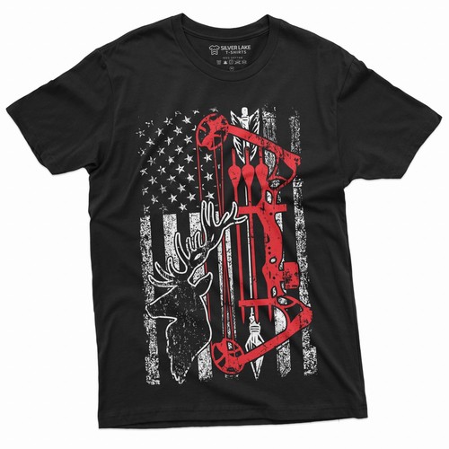 Men's Hunting crossbow T-shirt USA Flag Patriotic Deer Hunting Bow and arrows T - Picture 3 of 8