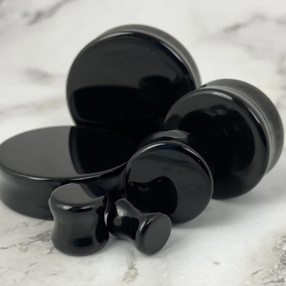 Pair of Black Agate Stone Plugs set gauges PICK SIZE - Image 4 of 4