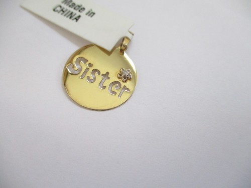 14K YELLOW GOLD 'Sister' FLOWER WITH DIAMOND CUT OUT DISC PENDANT NWT - Picture 4 of 10
