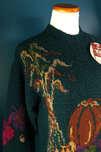 NWT Vintage Woolrich Wool Fall Pumpkin Floral Green Cottagecore Sweater Small - Picture 3 of 16