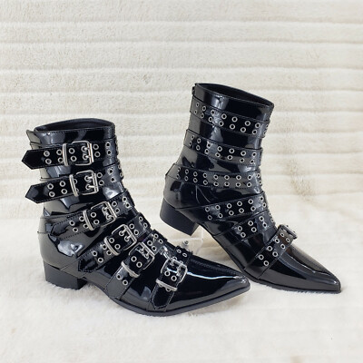 Demonia(デモニア) WARLOCK-70 ポインテッドトゥ ウィンクルピッカー ショートブーツ つや消し黒 #Men's/Unisex◆取り寄せ DEMONIA Wicked Warlock 70 Multi Strap Winklepicker Ankle Boots