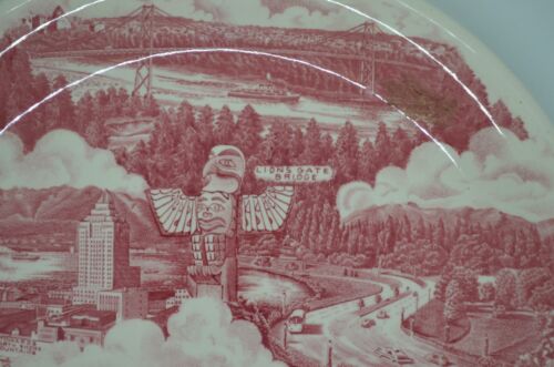 Johnson Bros. Red Transferware England HBC Hudson Bay Company Vancouver Souvenir - Picture 2 of 9