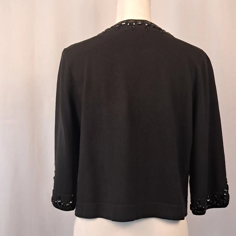 NUEVO CON ETIQUETAS ELLIOTT LAUREN XL Cárdigan Corto Adornado Negro sobre Negro Funky Artístico Glam Foto 4 de 4