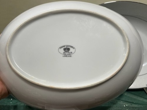 Oval Vegetable Bowl Lovelace by CROWN VICTORIA 10-1/2 White Urn Floral - Picture 9 of 12