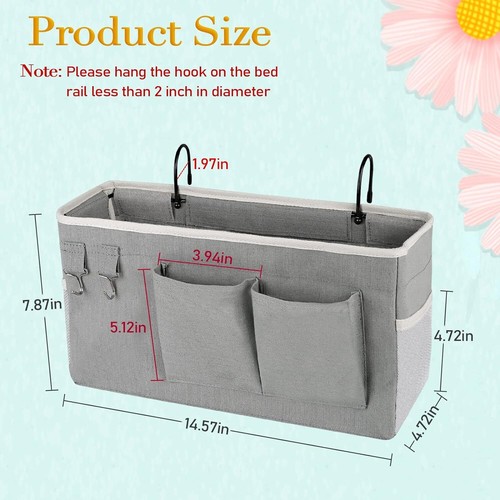 Bedside Storage Caddy/Bedside Hanging Bag for Headboards Bunk Grey - Picture 4 of 6