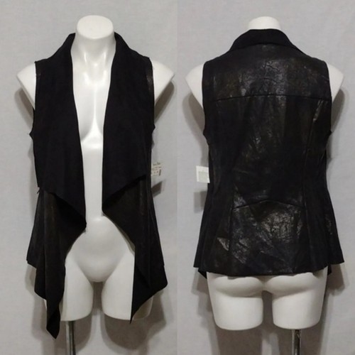NWT Bagatelle Women's Faux Suede Leather Open Front Waterfall Collar Vest Small