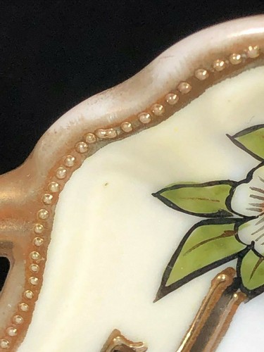 Vintage Nippon Green White and Orange Flower Dish Gold Trimmed - Picture 5 of 8