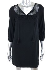 Old Navy Tunic Dress XS Petite Black Mesh Neckline Tassels Lined Casual