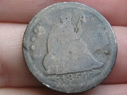 1854 P Silver Seated Liberty Quarter- With Arrows, About Good Details, Black