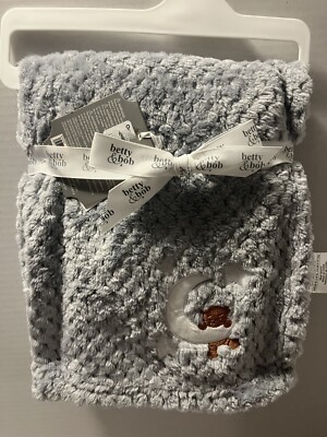 Betty & Bob Blanket, Bear In Moon Theme, Gray, Unisex, 30'' x40'', Plush,Brand New