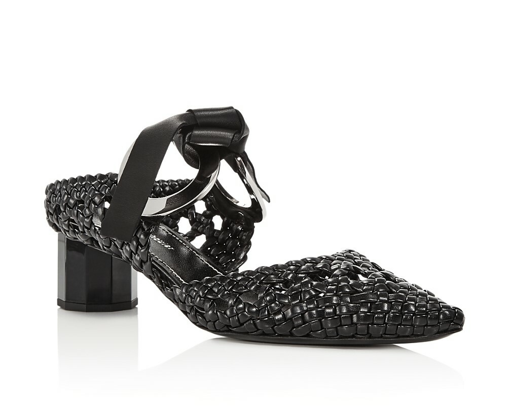Proenza Schouler 258724 Womens Woven Grommet Block Heel Mules Black Size 37 M