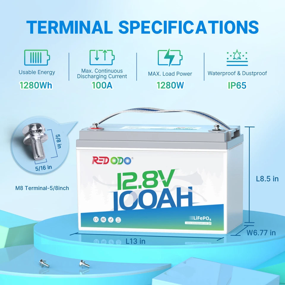 Redodo 12V 100Ah 200Ah 300Ah Lithium Battery LiFePO4 for RV Trolling Motor LOT - Image 3 of 4