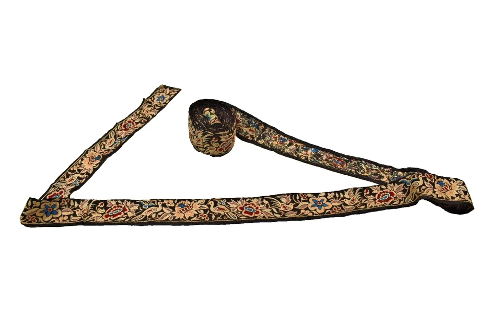 Antik Parsi Gara Sari Kor Border Spitze Pfau Hand Bestickt Bird Band " F19 - Bild 3 von 4