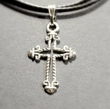 16 Inch Waxed Black Cord Open Filigree Cross Necklace for Men, Women, Children. 