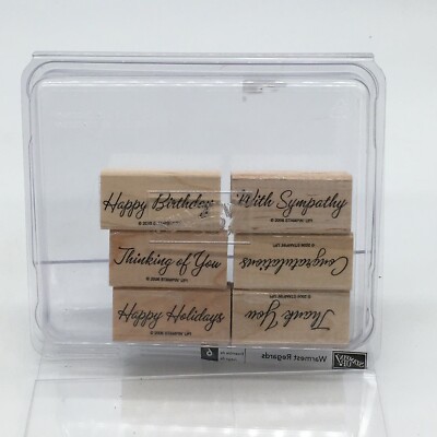 Stampin' Up! Wood Mounted Rubber Stamps Warmest Regards 6 Piece Set 2006  New 