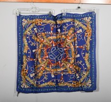 Vintage Oscar De La Renta 100 Silk Royal Blue Ribbon Print Scarf 30" x 29"