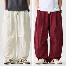 Men's Cargo Drop Crotch Wide Leg Baggy Pants Summer Thin Loose Japanese Trousers